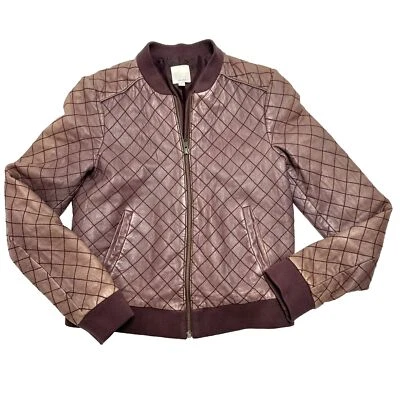 Halogen Bomber Jacket Womens Sz Small Burgundy Quilted Soft Leather Lined Biker - Image 1 of 4