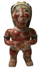 Mexican Mayan Aztec Folk Art Figure Man Pre-Colombian Effigy Statue Pottery 12"