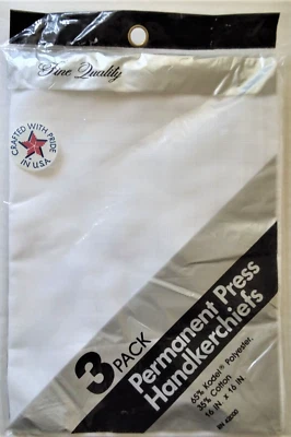 Paquete de 3 pañuelos de colección nuevos años 60 EE. UU. sin abrir prensa permanente blancos 16x16 Foto 1 de 2