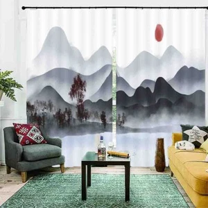 Mountains Glow Sunset 3D Blockout Photo Print Curtain Fabric Curtains Window - Imagen 1 de 10