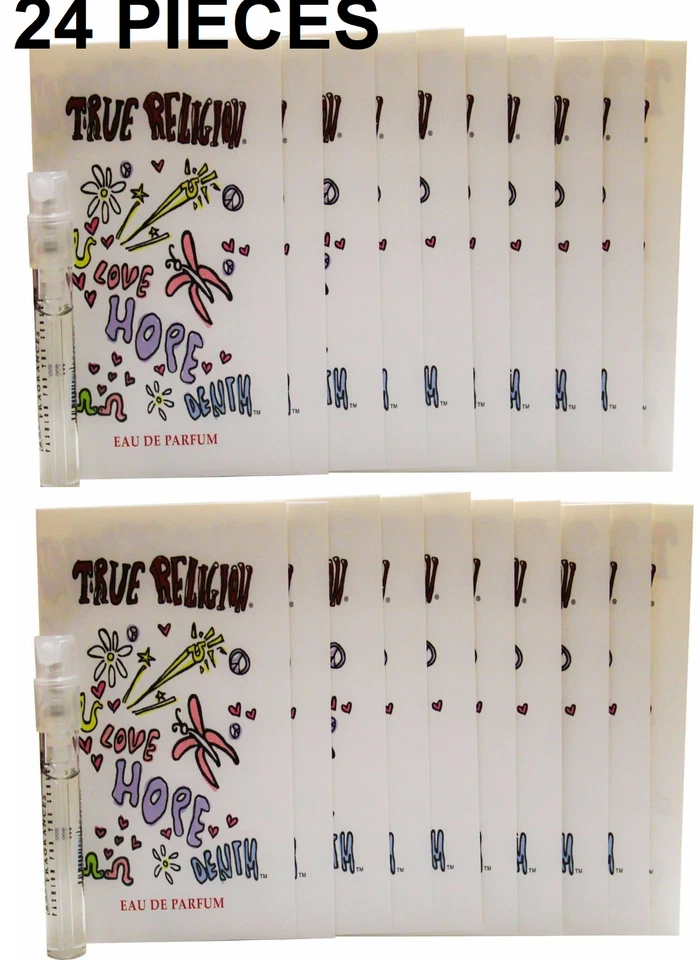 *JUEGO DE 24* TRUE RELIGION 0,05 OZ/1,5 ML EDP PERFUME MUJER FRASCO ESPERANZA AMOR DENIM Foto 1 de 1