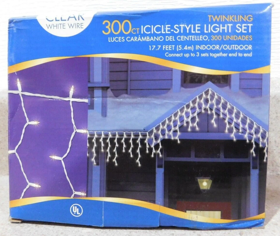 Twinkling 300 Count Icicle Style Light Set 17.7' Length Indoor Outdoor - Image 1 of 3