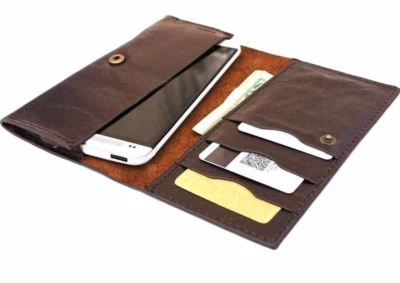 Genuine Full Leather Case for iPhone SE 2 Wallet Closure Cover Cards Slots Brown - Image 1 of 4