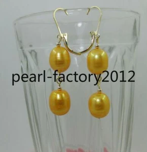 Beautiful AAA 10-12mm Real South Sea gold Pearl earring 14k Gold - Picture 1 of 4