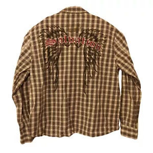 MMA Elite shirt mens XL XLarge gary plaid Salvation embroidered wings graphic - Picture 1 of 8