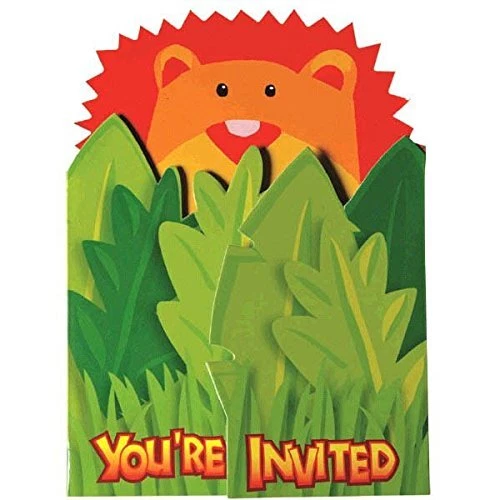 Wild Kingdom Jungle Safari Animals Kids Birthday Party Invitations w/Envelopes - Image 1 of 1