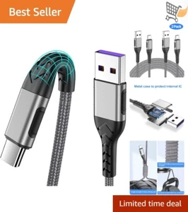 USB C Cable 2Pack 10ft Fast Charging Braided Nylon Data Sync for Android iPhone - Picture 1 of 11