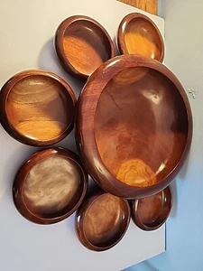 Vintage MCM Hartholz große Salatschüssel Set - Bild 1 von 8