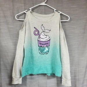Girls sz 12 mermaid frappe colder shoulder purple turquoise sweatshirt - Picture 1 of 5
