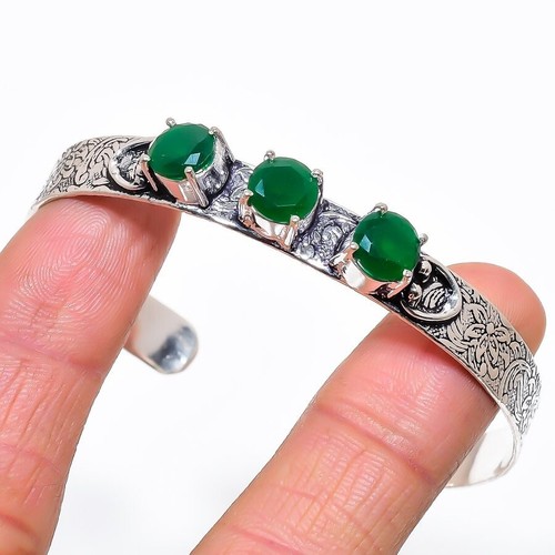 VALENTINO Bracciale in argento sterling 925 fatto a mano con pietre preziose onice verde regolabile