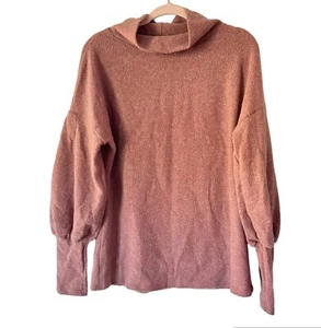 NWOT WHITE BLUSH women L mock neck terracotta balloon sleeve waffle knit sweater - Picture 1 of 4