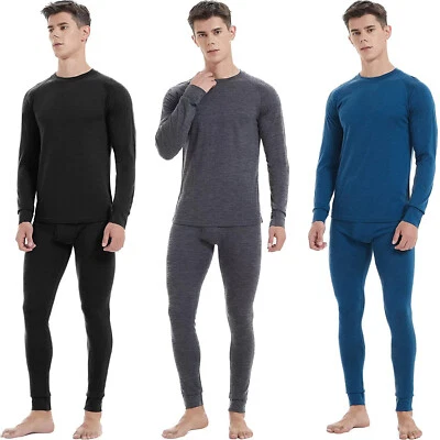 Men 100% Merino Wool Base layer Set Winter Underwear Bottom Long Sleeve Top Gift - Image 1 of 4