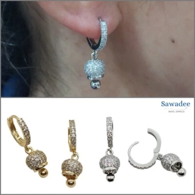 Orecchini donna cerchio con campanella dorata cerchietti argento con brillantini - Immagine 1 di 4