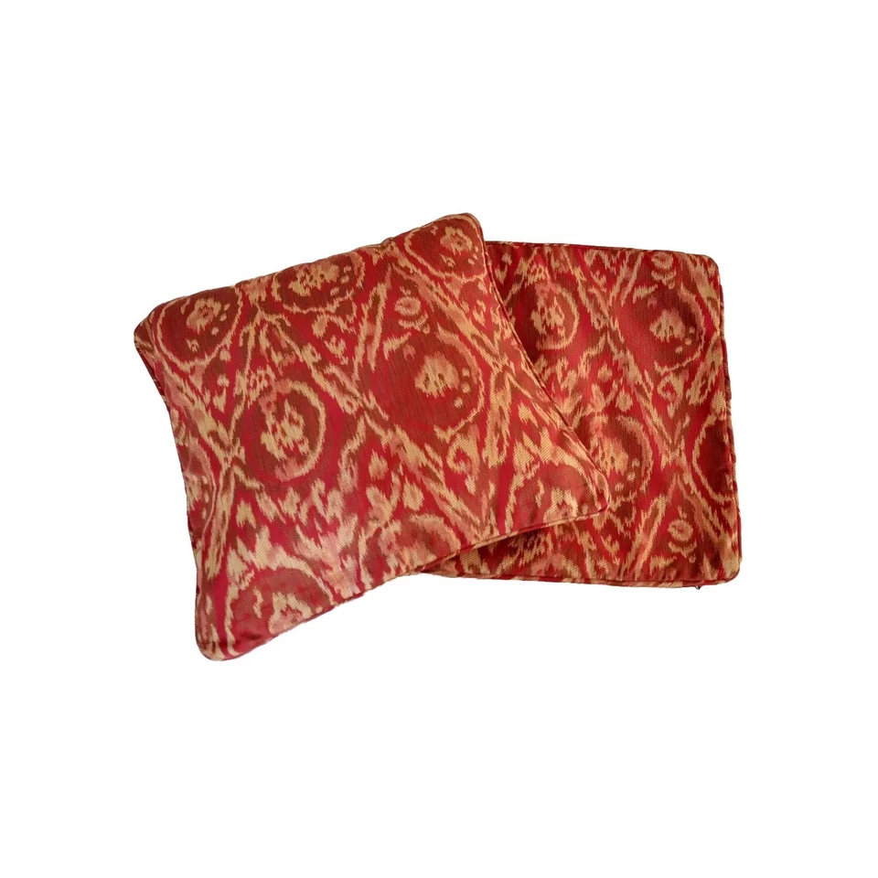 Pier 1 Imports Throw Pillow Covers Pair (2) 17x17 Red Beige Burgundy Tapestry  - Image 1 of 4