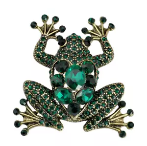 2022 Deluxe Handcrafted Rhinestone Brooch Pin - Green Frog or Toad - Picture 1 of 8