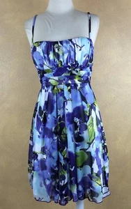Vestido IZ Byer Púrpura Transparente Acuarela Floral 2 Forros 1 con Volantes de Tul Suave S - Imagen 1 de 8