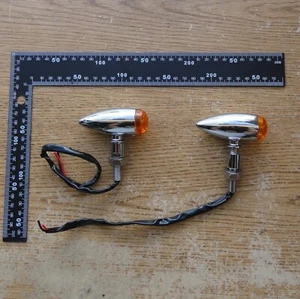 Bullet Type Turn signal Light Amber Lens Motorcycle 2 Wire w/ Stems Pair Custom - Picture 1 of 3