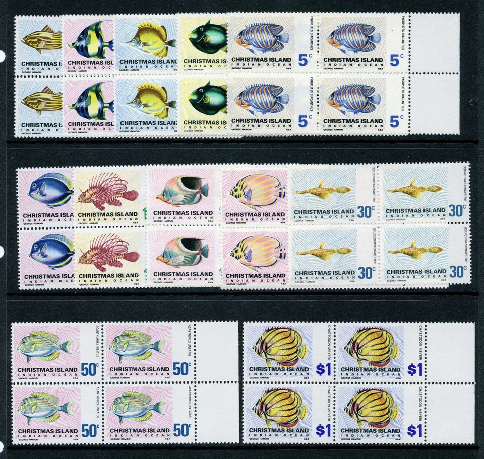 Australia - Christmas Island 1968 QEII Fish set complete in blocks MNH. SG 22-31 - Image 1 of 1