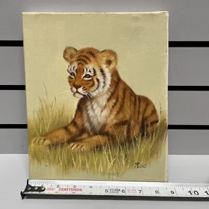 VTG Rex Signed Original Oil Painting Cub Tiger Stretched Canvas 8”X10” - Picture 1 of 7