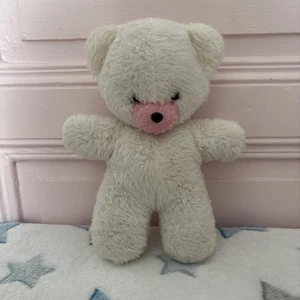 Doudou peluche ours blanc et rose Vintage 24Cm Nicole Lapalus - Picture 1 of 6