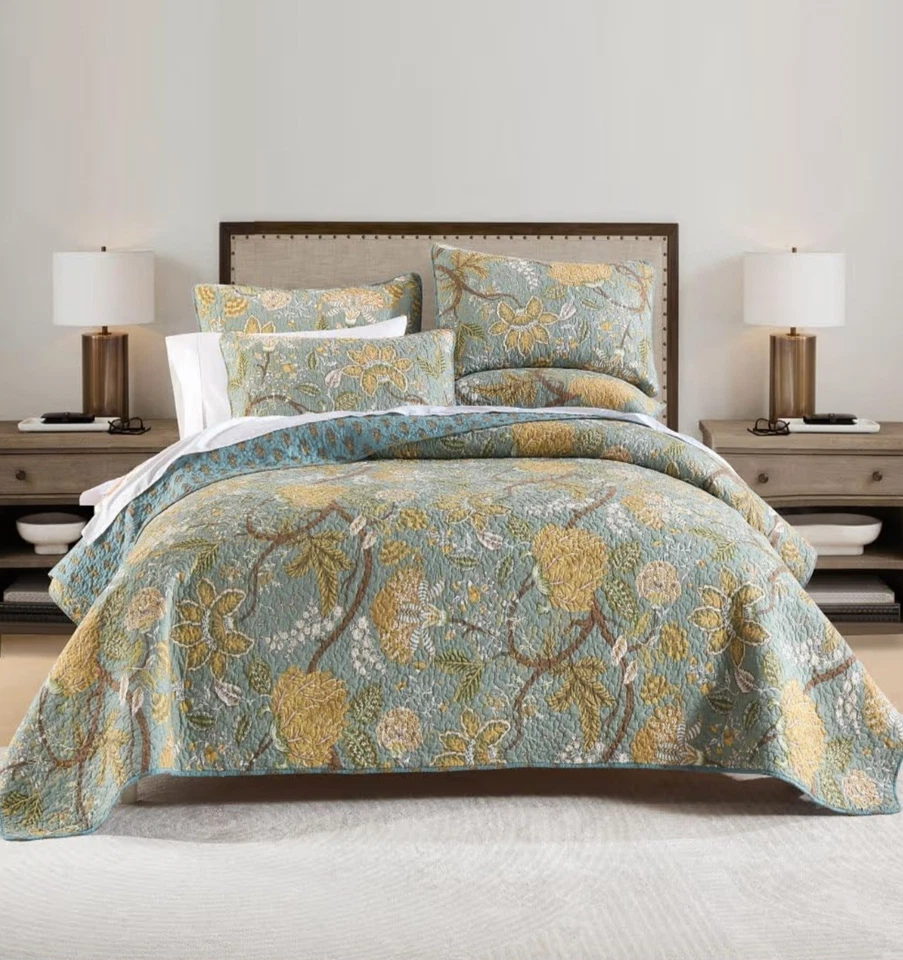 Juego de 3 colcha edredón reversible king verde rústico de algodón Enasal Foto 1 de 4