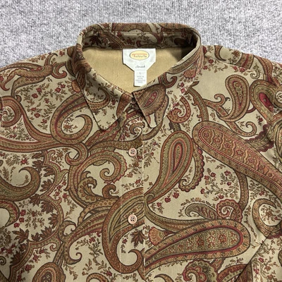 Talbots Top Women’s Large Paisley Green Red Brown Fall Winter Button Up - Image 1 of 4