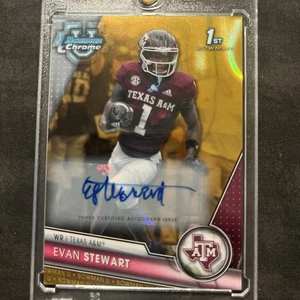 Evan Stewart 2023 Bowman Chrome U Football Card Gold Wave Auto /50 - Picture 1 of 4