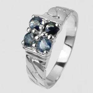 Cluster Peacock Blue Sapphire 0.72Ct 925 Sterling Silver Handmade Ring Size 7.25 - Picture 1 of 10