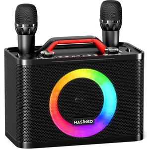 Neue Karaoke Maschine für Erwachsene und Kinder mit 2 kabellosen Mikrofonen, tragbar... - Bild 1 von 9