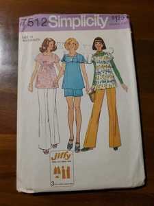 Top y pantalones/pantalones cortos de maternidad vintage Simplicity #7512 patrón para Misses talla 14 - Imagen 1 de 2