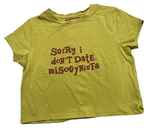 CHNGE Crop Top Donna Non Data Dichiarazione Crew Manica Corta Verde Oliva XL - Foto 1 di 3