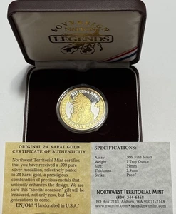 RARA Moneda de Oro Toro Sentado Leyenda India 1 Troy Oz .999 Plata Fina Redonda - Imagen 1 de 16