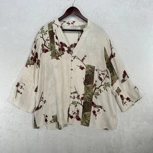 Blusa de seda citrón para mujer 2X blanca floral bordada abotonada asiática top de seda - Imagen 1 de 15