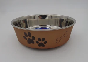 Loving Pets Bella Food Bowl Large Champagne No-Skid 6.75 Cups Stainless Steel - Picture 1 of 3