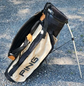 Vintage Ping Hoofer Golfschläger 4 Wege Trage Ständer Tasche schwarz beige - Bild 1 von 11