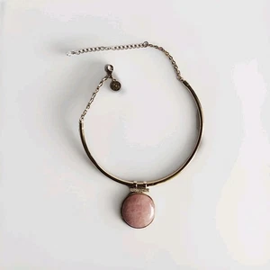 WHBM Choker Collar Necklace Gold Tone w Large Round Semi-precious Pink Stone - Picture 1 of 7