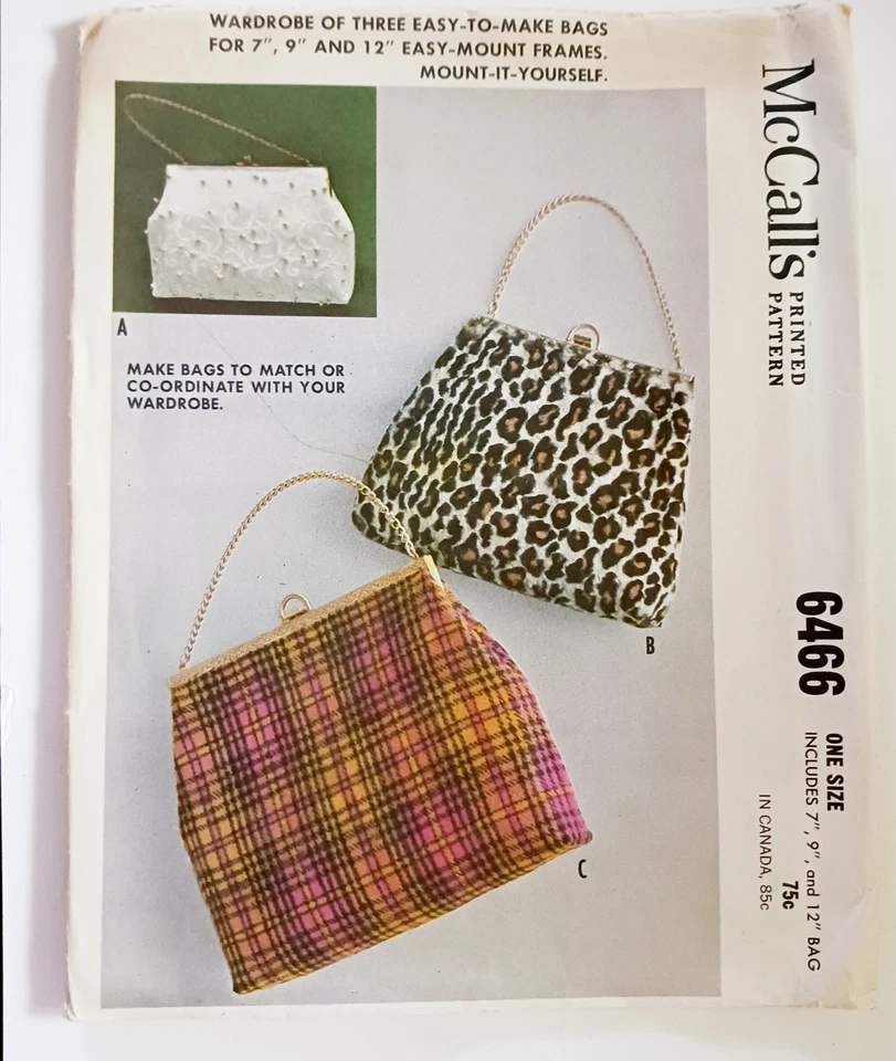 McCalls 6466 Vintage 1962  Bags Purse Handbag 7" 9" 12"  UC/FF  Pattern - Image 1 of 4