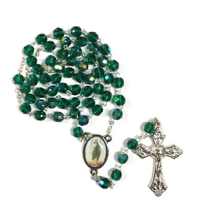Italian Saint St Jude Green Silver Tone Rosary Pin Gift San Judas Religious Gift - Picture 1 of 2