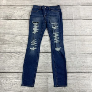 Pacsun Distressed Mid Rise Jeggings Women Size 26 Blue Denim Super Stretch Jeans - Picture 1 of 15