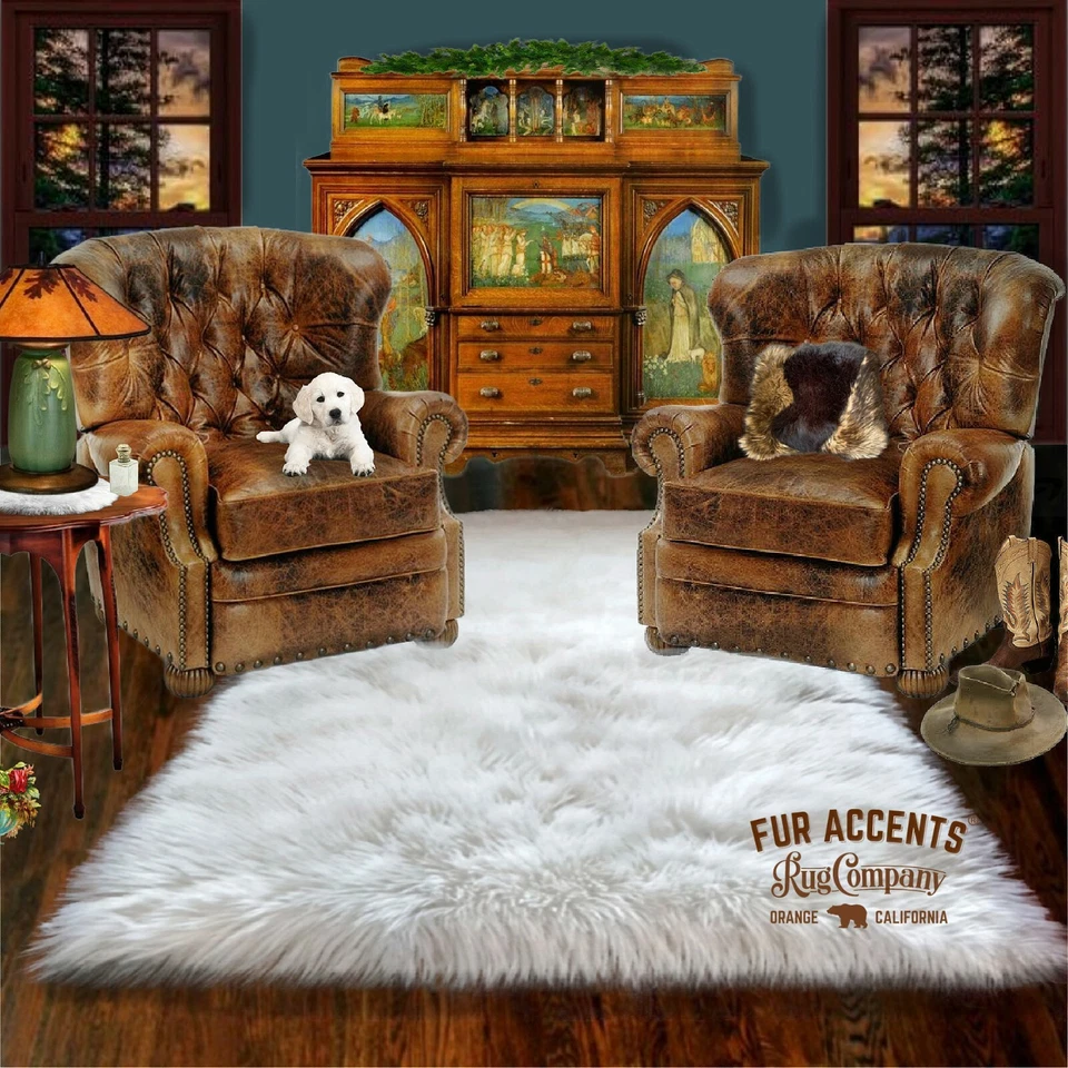 白色 Shag 人造羊皮 熊区地毯 大号 长方形 毛毡设计 — 第 1/4 张图片