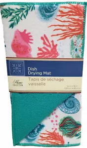 Microfiber Dish Drying Mat, Approx. 12"x18", SEALIFE, SEASHELLS & CORAL, aqua,GR - Picture 1 of 14