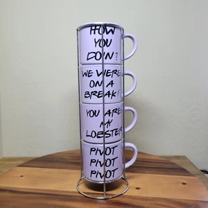Friends TV Show Purple Ceramic Coffee Mug Cup Stackable Set of 4 With Stand - Picture 1 of 14