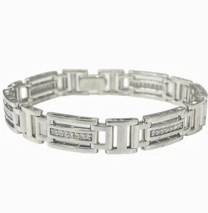 Mens Diamond Bracelet White Gold Links 14kt - Picture 1 of 3