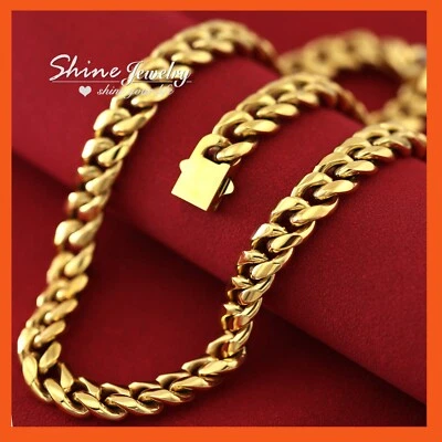 Mens Chunky 10mm Cuban Curb Chain 24CT Gold Filled Solid Hiphop Heavy Necklace - image 1 of 4