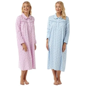 Ladies Long Sleeve Brushed Cotton Winceyette Nightie Nightdress - Picture 1 of 3