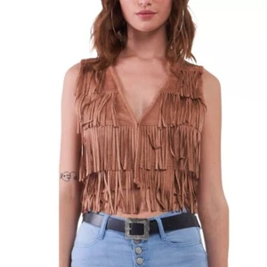 Damen Western Style Wildleder Leder Fransen Weste Indianer Fransen Weste - Bild 1 von 4