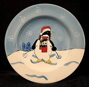 CANTERBURY POTTERIES POLAR PARTY 10,5"" CENA PLATOS DE NAVIDAD ESQUÍ PINGÜINO - Imagen 1 de 3
