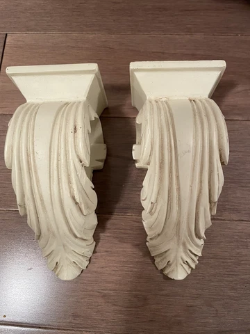 Antique Finish Shelf Wall Corbel Sconce Bracket Home Decor Pair Beige Vintage Cover