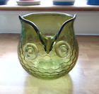 VINTAGE TRAUTMAN STYLE HAND BLOWN GREEN GLASS OWL PITCHER VASE -HONEYCOMB DESIGN