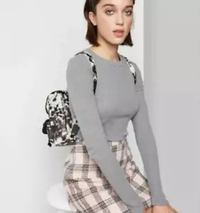Top grande para mujer Wild Fable acanalado cuello redondo manga larga gris jaspeado nuevo con etiquetas - Imagen 1 de 3